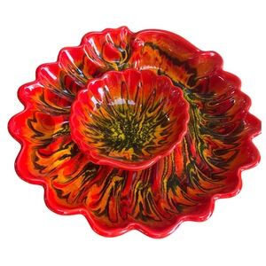 MADDUX of California MCM Pottery Chip Dip Bowl/Dish 3039R USA Red yellow green